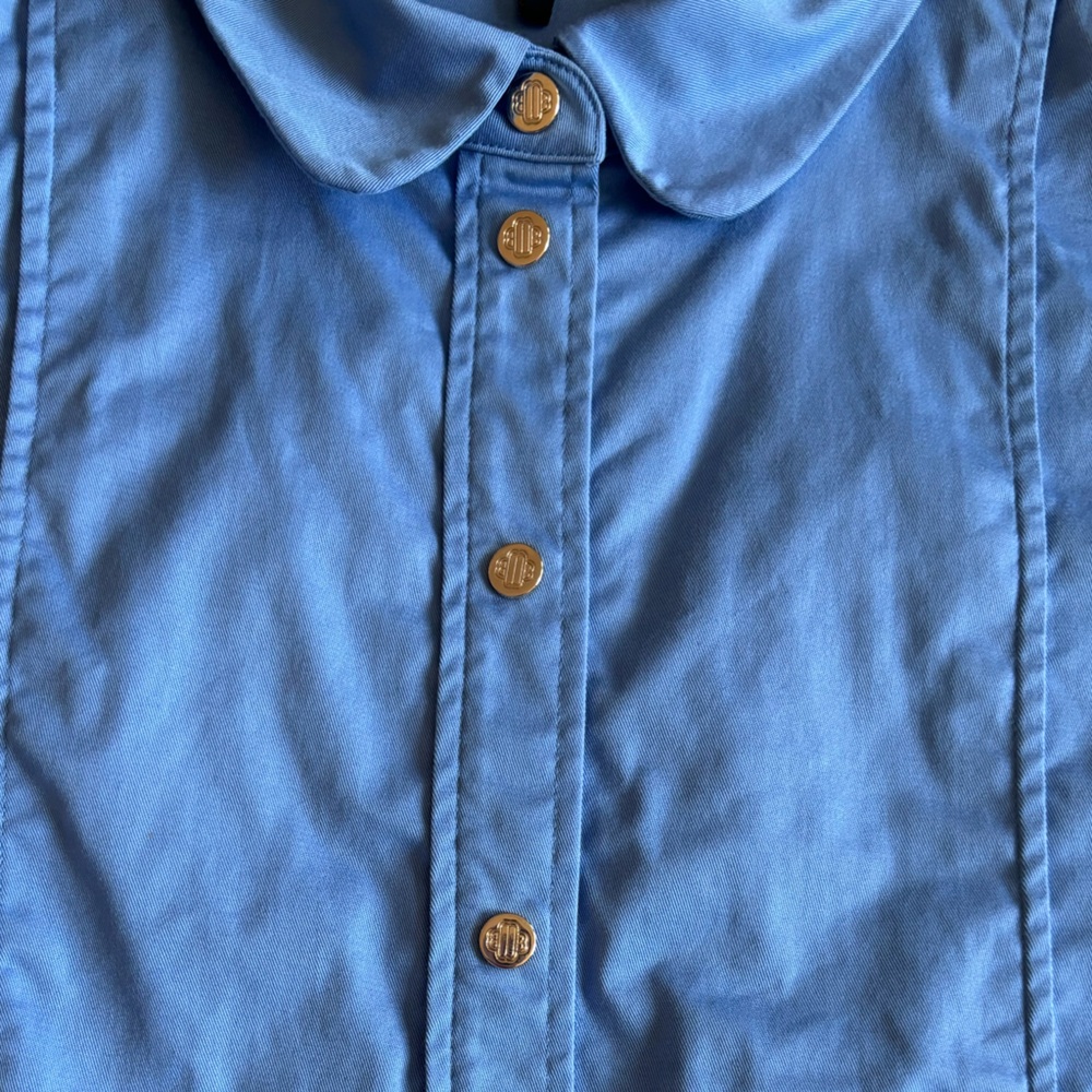 Maje Cinema Cropped Blue Button Down Shirt - Picture 11 of 17